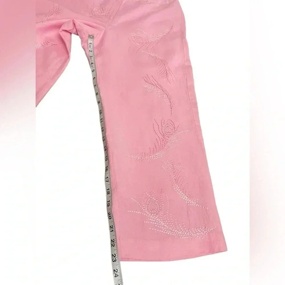 Larry Levine Linen Blend Pink Embroidered Wide Leg Cropped Pants Womens size 8 - Picture 13 of 14